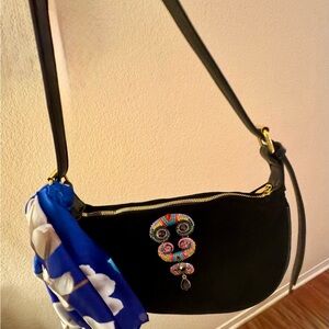 BRAND NEW 1 Of A Kind Black vegan suede shoulder bag- styled for you